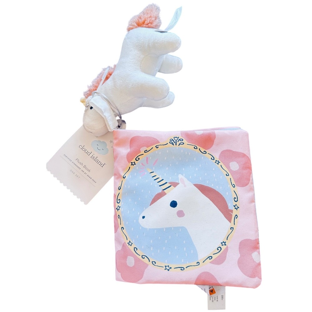 Cloud Island Plush Book Unicorn Baby Sensory Toy with‎ Mirror and Textures NEW